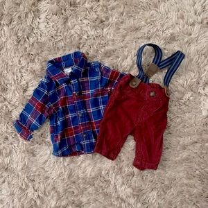 Baby Boy Plaid Button-up & Suspenders Pant Set